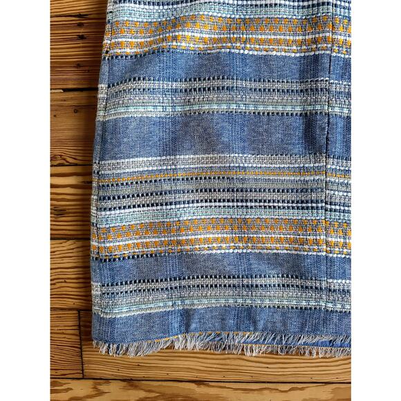 Anthropologie Crew Neck Woven Texture Blue Yellow Sleeveless Knee Length Dress - Picture 6 of 11
